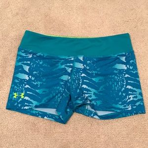 Aqua/Blue Animal Print Spandex Shorts, Medium